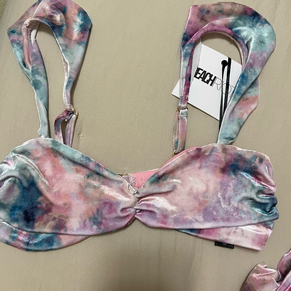 Beach Riot Small Bikini Top Tie Dye Velvet Ruffle